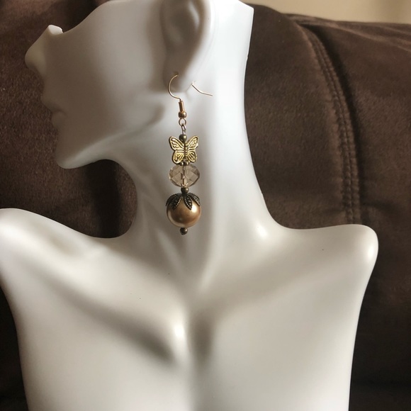 Handmade Dangle Earrings Brass Butterflies 2” Long - Picture 4 of 4